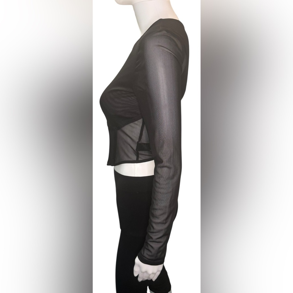 ASTR THE LABEL black sheer long sleeve crop top w/ boning Exposed Zip Size XS - Picture 5 of 14